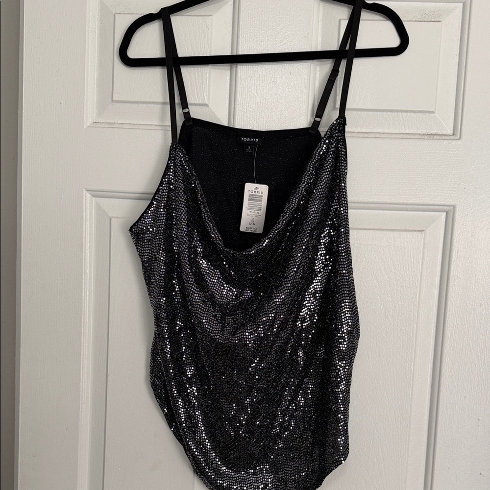 Torrid Black Sequin Cowl Neck Top